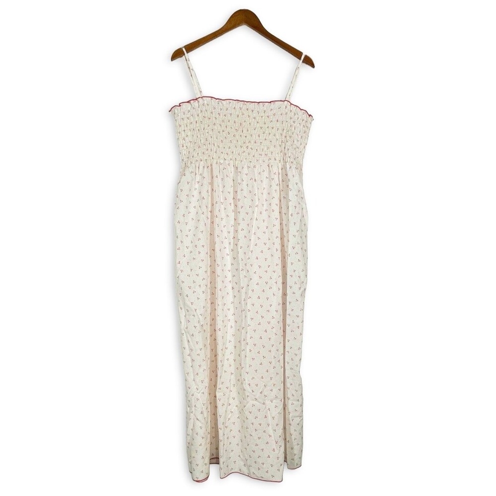 Vintage St Michael Floral Smocked Cotton Blend Nightgown Dress UK 36 70s 80s